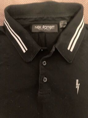 Neil Barrett slim fit Black Polo White Collar Stripes and logo Made in Italy